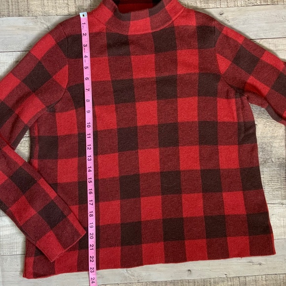 Anthropologie Field Flower Wool Blen Red/Black Buffalo Check Mock Neck S… - Picture 8 of 10